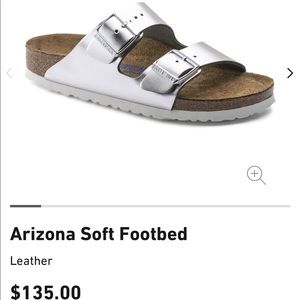 Silver Birkenstock Arizona soft footbed sandals
